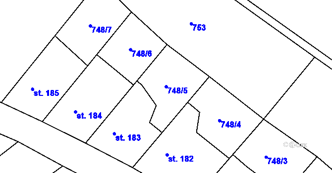 Parcela st. 748/5 v KÚ Milostín, Katastrální mapa