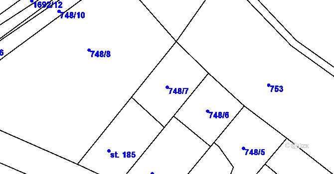 Parcela st. 748/7 v KÚ Milostín, Katastrální mapa