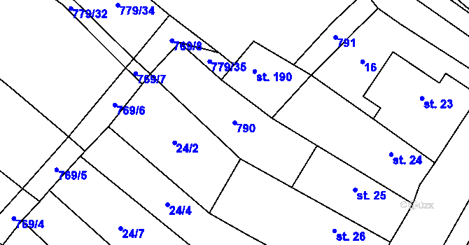 Parcela st. 790 v KÚ Milostín, Katastrální mapa