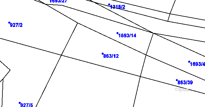 Parcela st. 863/12 v KÚ Milostín, Katastrální mapa