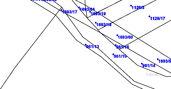 Parcela st. 961/13 v KÚ Milostín, Katastrální mapa