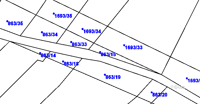 Parcela st. 863/15 v KÚ Milostín, Katastrální mapa