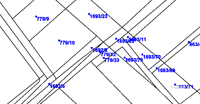 Parcela st. 779/12 v KÚ Milostín, Katastrální mapa