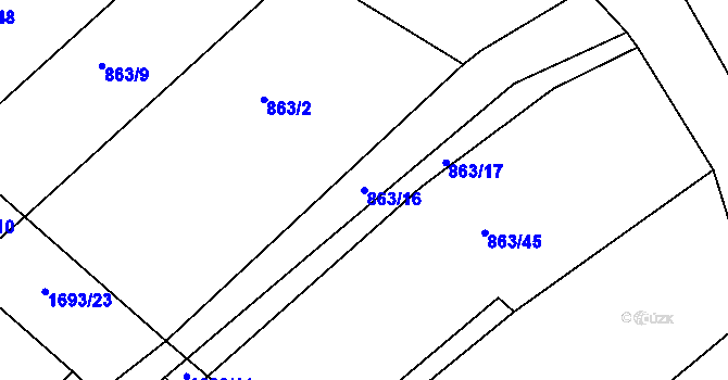 Parcela st. 863/16 v KÚ Milostín, Katastrální mapa
