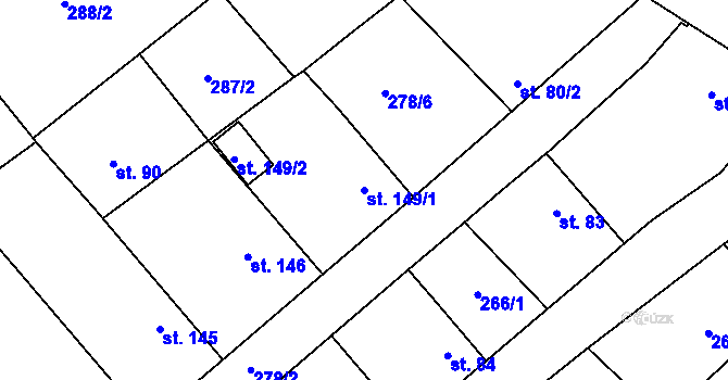 Parcela st. 149/1 v KÚ Milostín, Katastrální mapa