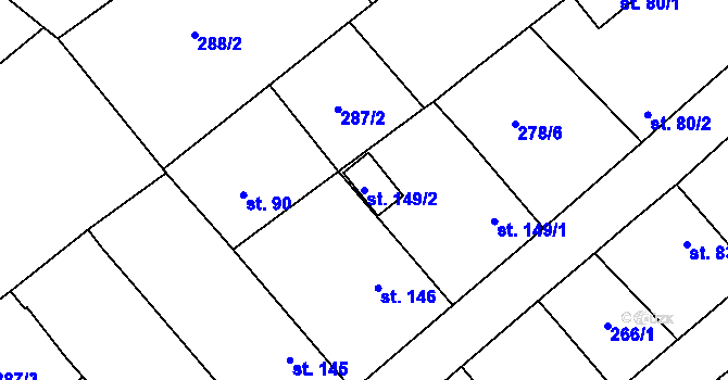 Parcela st. 149/2 v KÚ Milostín, Katastrální mapa