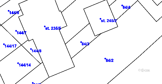 Parcela st. 84/3 v KÚ Milostín, Katastrální mapa