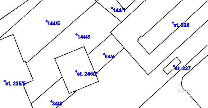 Parcela st. 84/4 v KÚ Milostín, Katastrální mapa
