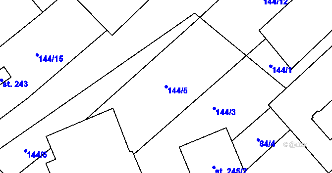 Parcela st. 144/5 v KÚ Milostín, Katastrální mapa