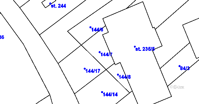 Parcela st. 144/7 v KÚ Milostín, Katastrální mapa