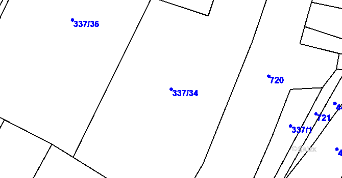 Parcela st. 337/34 v KÚ Milostín, Katastrální mapa