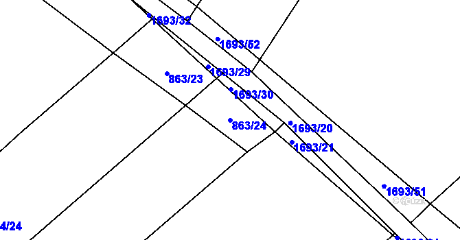 Parcela st. 863/24 v KÚ Milostín, Katastrální mapa
