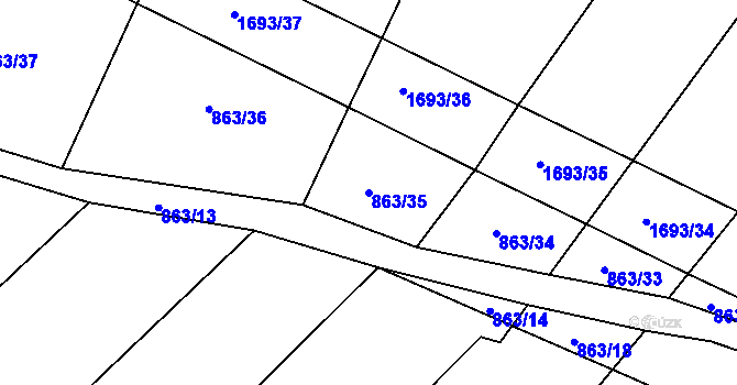 Parcela st. 863/35 v KÚ Milostín, Katastrální mapa