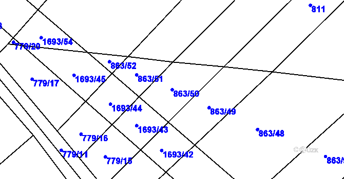 Parcela st. 863/50 v KÚ Milostín, Katastrální mapa