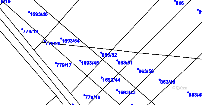 Parcela st. 863/52 v KÚ Milostín, Katastrální mapa