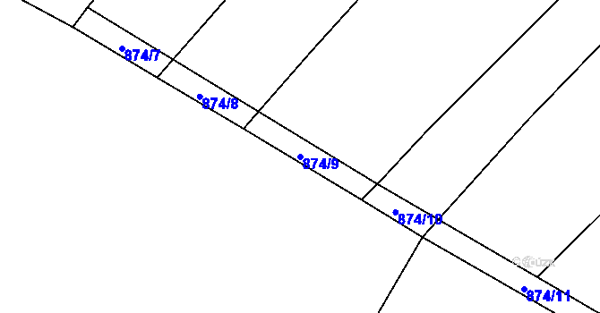 Parcela st. 874/9 v KÚ Milostín, Katastrální mapa