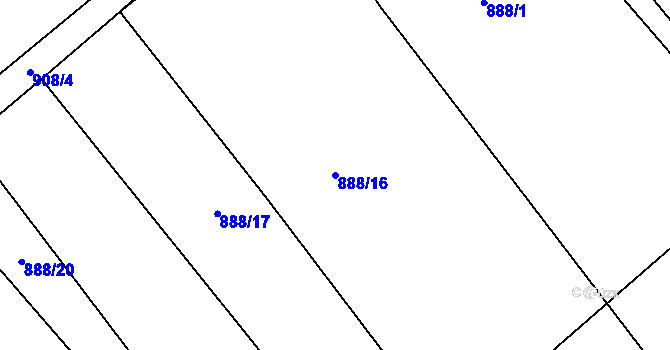 Parcela st. 888/16 v KÚ Milostín, Katastrální mapa