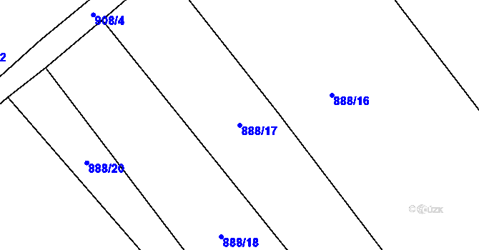 Parcela st. 888/17 v KÚ Milostín, Katastrální mapa