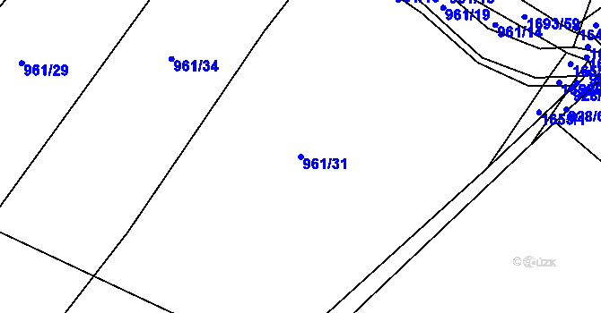 Parcela st. 961/31 v KÚ Milostín, Katastrální mapa
