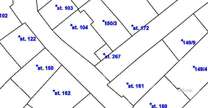 Parcela st. 267 v KÚ Milostín, Katastrální mapa