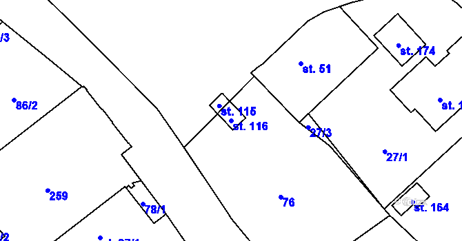 Parcela st. 116 v KÚ Milostovice, Katastrální mapa