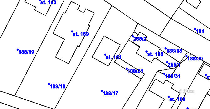Parcela st. 161 v KÚ Milostovice, Katastrální mapa