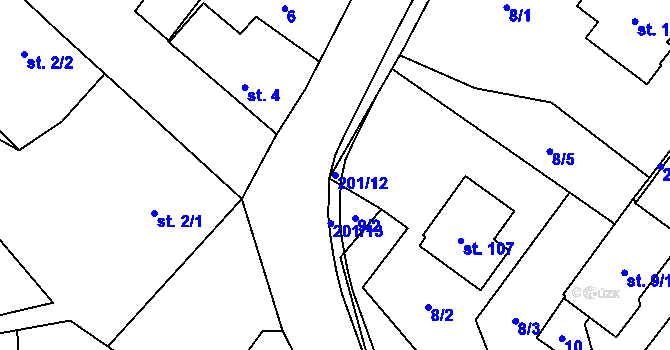 Parcela st. 201/12 v KÚ Milostovice, Katastrální mapa