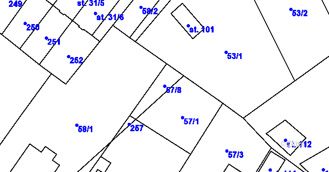 Parcela st. 57/8 v KÚ Milostovice, Katastrální mapa