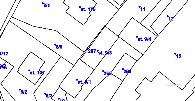 Parcela st. 9/3 v KÚ Milostovice, Katastrální mapa