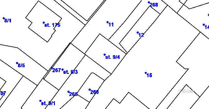 Parcela st. 9/4 v KÚ Milostovice, Katastrální mapa