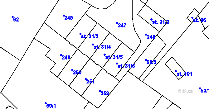 Parcela st. 31/5 v KÚ Milostovice, Katastrální mapa