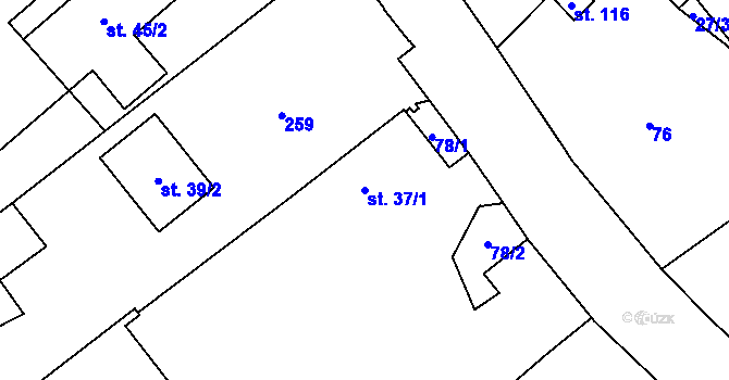 Parcela st. 37/1 v KÚ Milostovice, Katastrální mapa