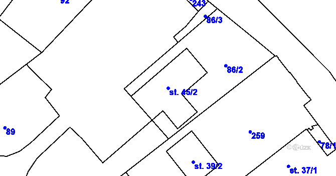 Parcela st. 45/2 v KÚ Milostovice, Katastrální mapa