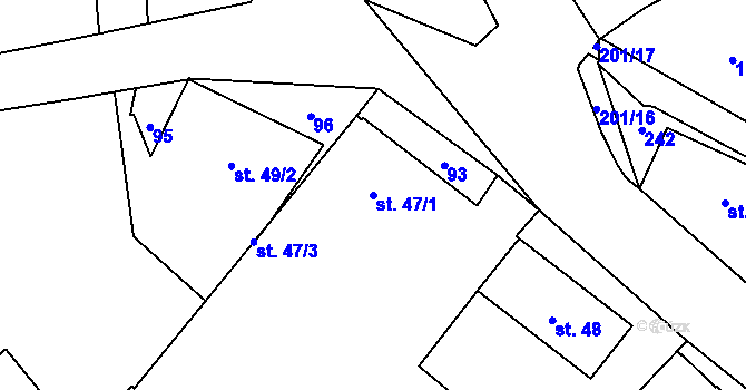 Parcela st. 47/1 v KÚ Milostovice, Katastrální mapa