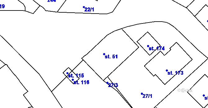 Parcela st. 51 v KÚ Milostovice, Katastrální mapa