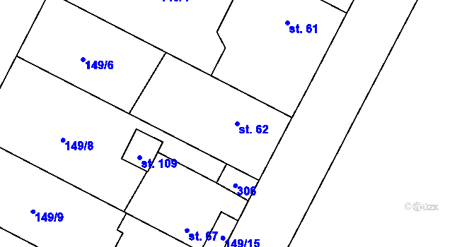 Parcela st. 62 v KÚ Milostovice, Katastrální mapa