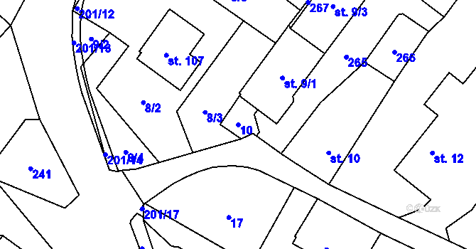 Parcela st. 10 v KÚ Milostovice, Katastrální mapa
