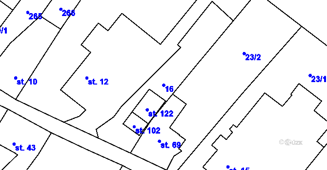 Parcela st. 16 v KÚ Milostovice, Katastrální mapa