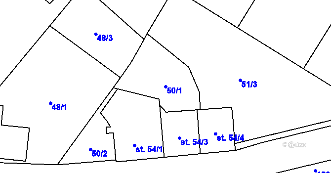 Parcela st. 50/1 v KÚ Milostovice, Katastrální mapa