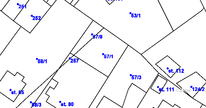 Parcela st. 57/1 v KÚ Milostovice, Katastrální mapa