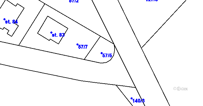 Parcela st. 57/5 v KÚ Milostovice, Katastrální mapa