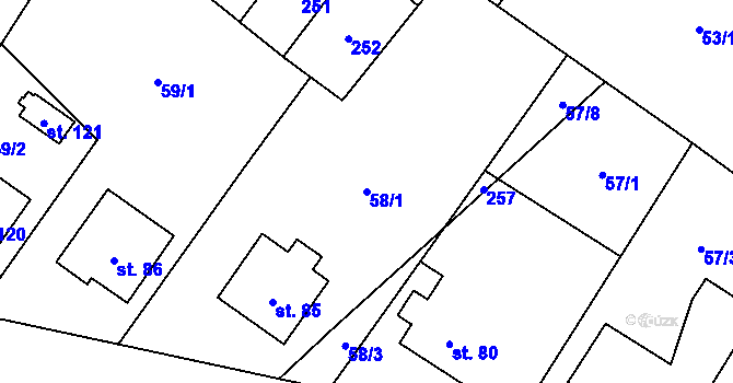Parcela st. 58/1 v KÚ Milostovice, Katastrální mapa