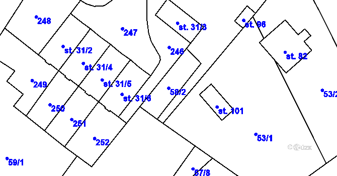 Parcela st. 58/2 v KÚ Milostovice, Katastrální mapa