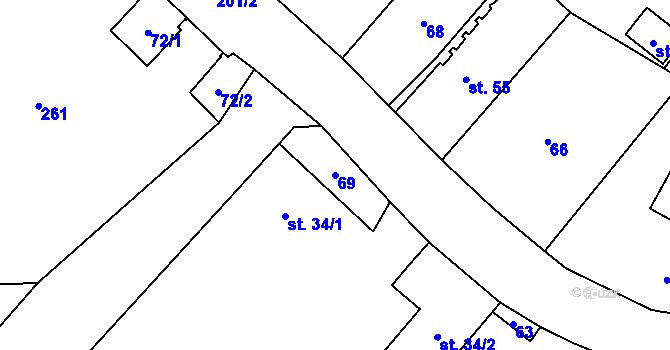 Parcela st. 69 v KÚ Milostovice, Katastrální mapa