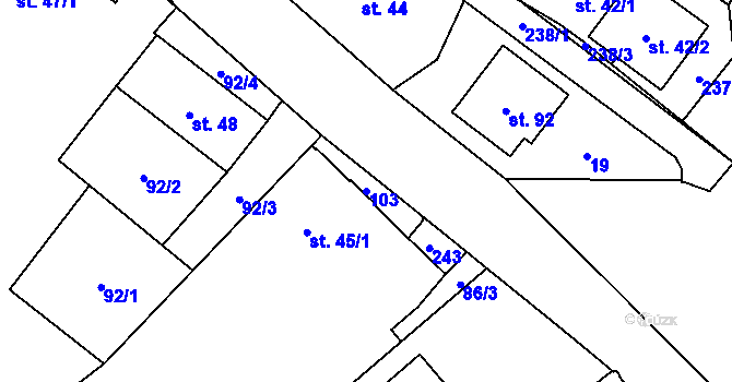 Parcela st. 103 v KÚ Milostovice, Katastrální mapa