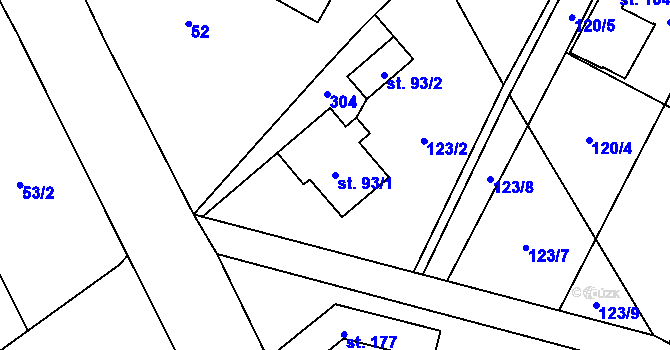 Parcela st. 93/1 v KÚ Milostovice, Katastrální mapa