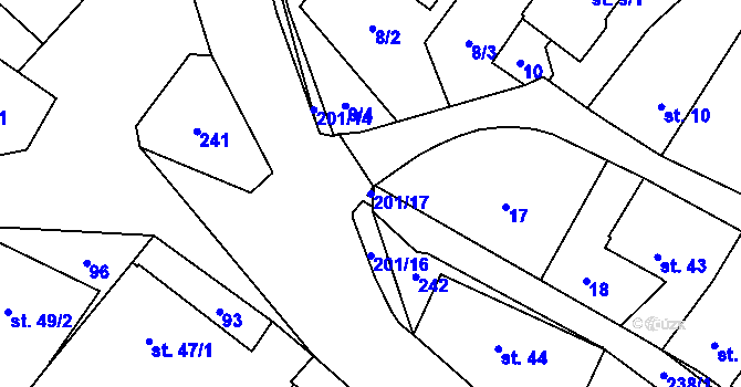 Parcela st. 201/17 v KÚ Milostovice, Katastrální mapa