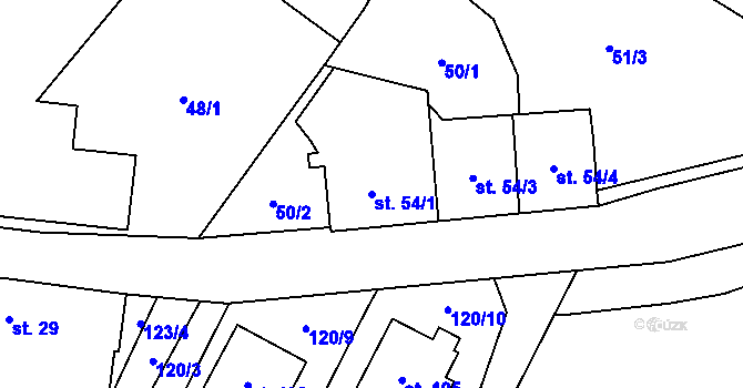 Parcela st. 54/1 v KÚ Milostovice, Katastrální mapa