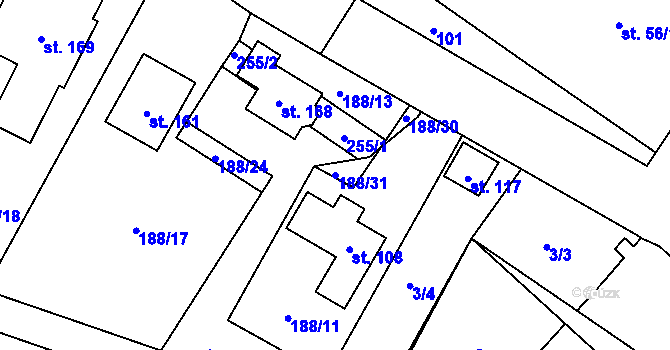 Parcela st. 188/31 v KÚ Milostovice, Katastrální mapa