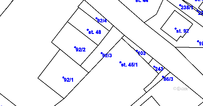 Parcela st. 92/3 v KÚ Milostovice, Katastrální mapa